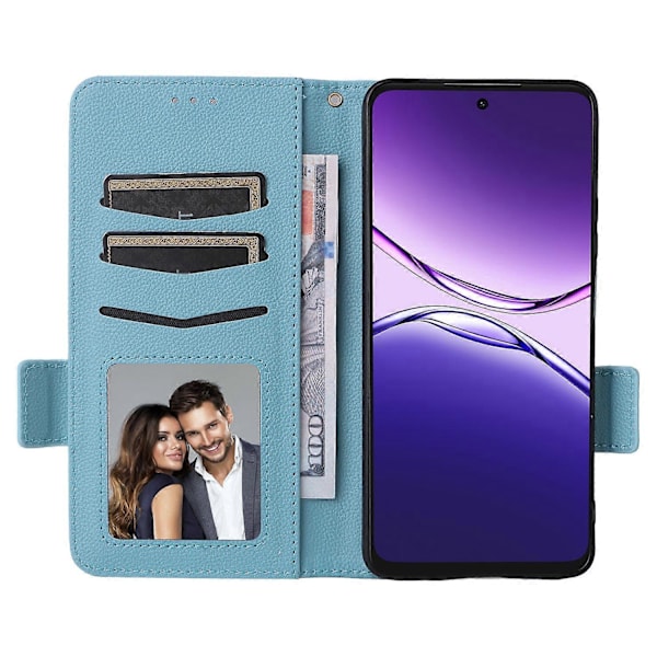 Etui til Oppo A5 Pro 4G/5G/A5 Energy 5G med håndledsrem Litchi Tekstur PU Læder Wallet Phone Cove Multicolor Baby Blue