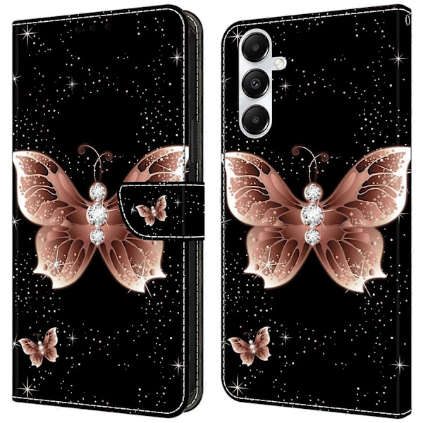 Magnetiskt fodral för Samsung Galaxy A35 5G med 3D-mönster och tryck i läder Multicolor Pink Diamond Butterfly