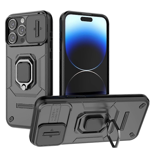 Stöttåligt Skal för iPhone 14 Pro Max, PC+TPU Telefonfodral Skjutbart Linsskydd Ställ Baksida Multicolor Style A
