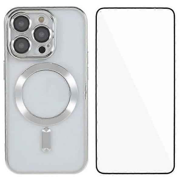 iPhone 12 Pro 6.1 tuuman magneettikotelo WANLONFENG Täysi suojaus Galvanoidulla TPU-kuorella ja Tem Multicolor Silver