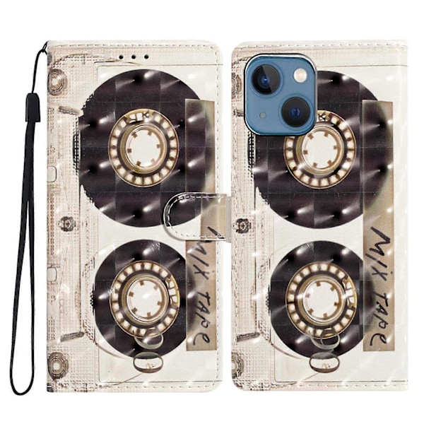 PU Læder Etui med 3D Mønster og Pung til iPhone 15 Multicolor Style G