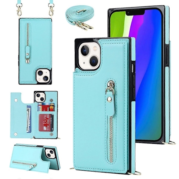 RFID-suojattu lompakkokotelo iPhone 15:lle TPU+PU-jalustalla ja olkahihnalla Multicolor Style D