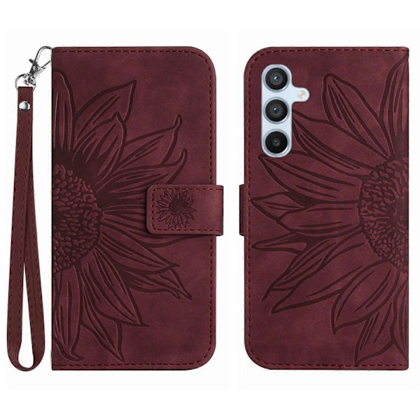 För Samsung Galaxy A35 5G Mobilskal Handledsrem Plånbok Solros Skydd Multicolor Style F
