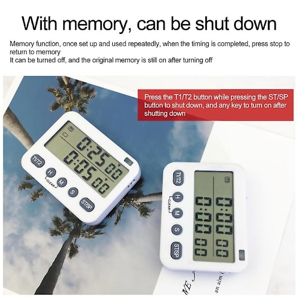 Dobbelt Digital Timer med 3-niveau Justerbar Alarm Lydstyrke On/Off Kontakt