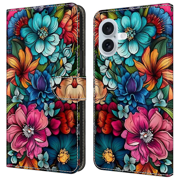 Skal för iPhone 16 Mönstertryckt Skyddande Fodral TPU+PU Läder Flip Telefonfodral Multicolor Style E