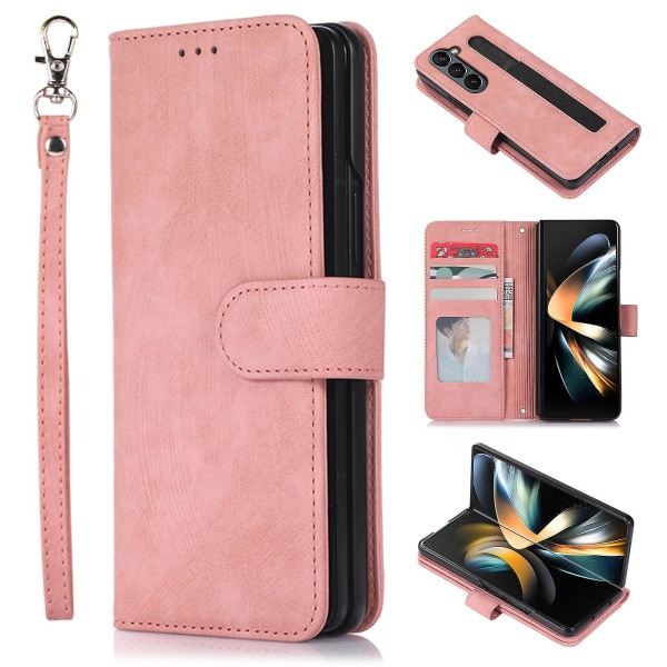 För Samsung Galaxy Z Fold5 5g Pu-läder+plånbok Phone case Stativ Skin-touch Cover Rose Gold