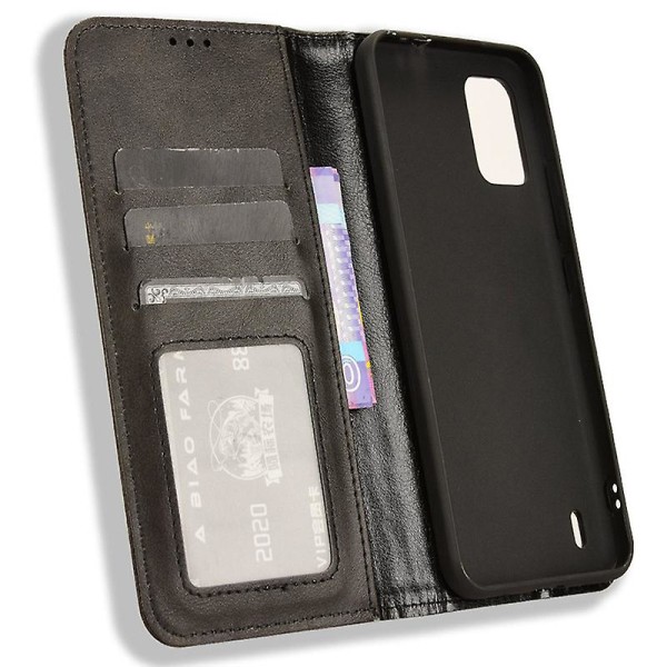 För Nokia C210 Case Plånbok Retro Pu Läder Skyddstelefon Cover Black