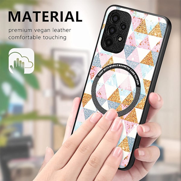 Mönstertryckt phone case för Samsung Galaxy A13 4g, Pu-läderbelagd PC+tpu cover med metallring Rhombus
