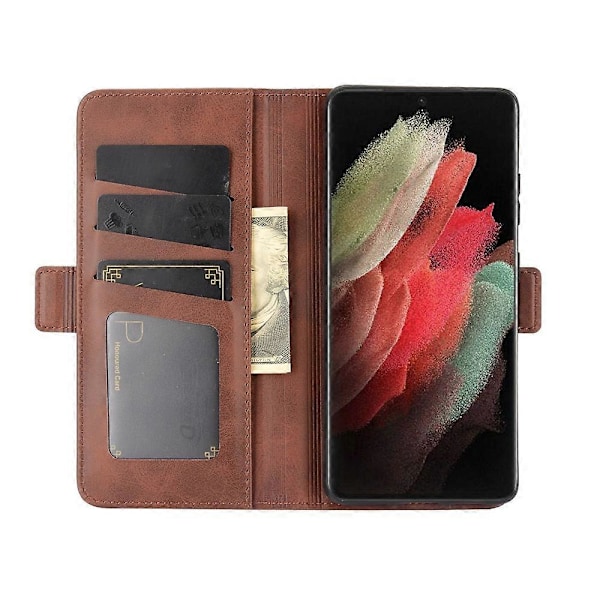 Dobbelt Magnetisk Lås Læder Folio Flip Telefon Cover Læder Etui til Samsung Galaxy S21 Ultra 5G