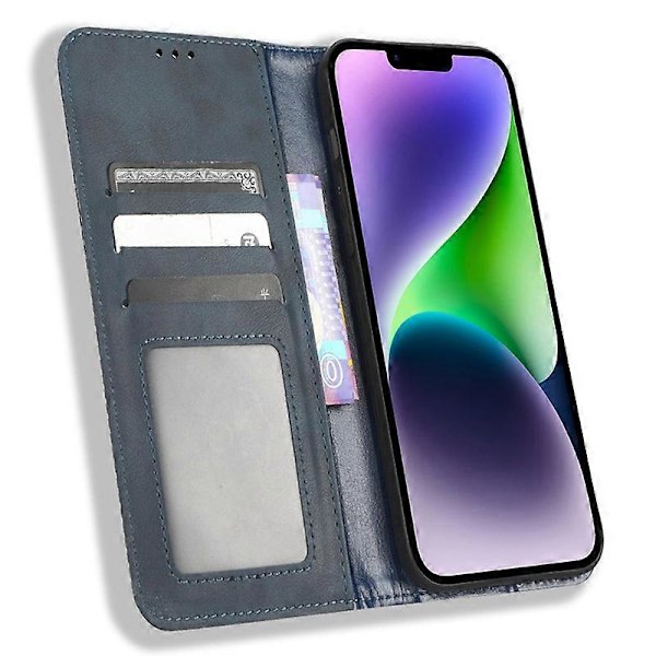 Retro Läderskal för iPhone 15 Plus Fodral Plånbok Ställ Anti-Rep Telefonskydd Multicolor Style A