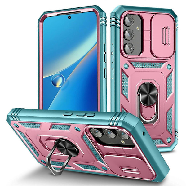 Samsung Galaxy A54 5G PC TPU -kotelo, jossa jalusta, iskunkestävä suojus korttipaikalla ja linssinsuojalla Multicolor Style C
