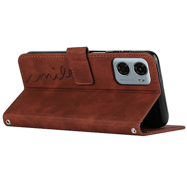 Til Motorola Moto G05 4G Etui Visningsstativ PU Læder Telefon Cover Præget Mønster Multicolor Brown