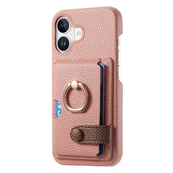 Y2 Fodral till iPhone 16 med Ringhållare, Ställ, Kortfack, Läder Skal - Date Apricot Multicolor Pink