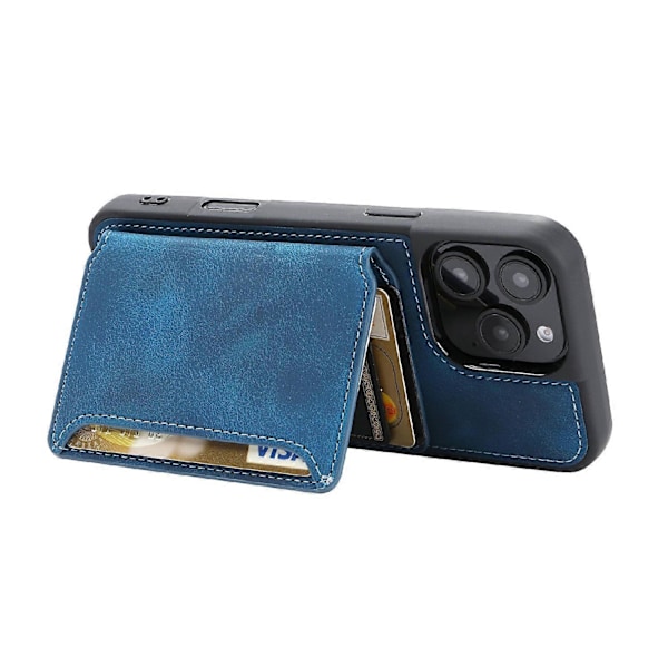 iPhone 16 Pro Max -kotelo lompakkokorttipaikalla TPU+PU-nahkainen takapuhelinkotelo- Multicolor Navy Blue