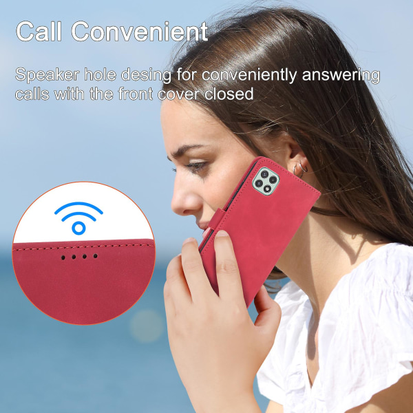 Dierfeng Df-03 Stand Phone case För Samsung Galaxy A22 5g (eu-version), Linjer Imprinted Pu-läder cover Red