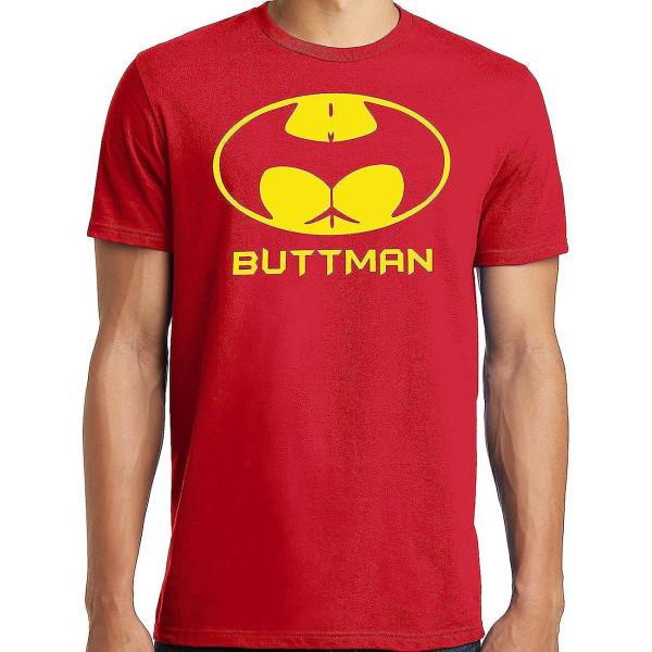 Rolig stor och lång King Size Buttman Parodi T-shirt Red XXL