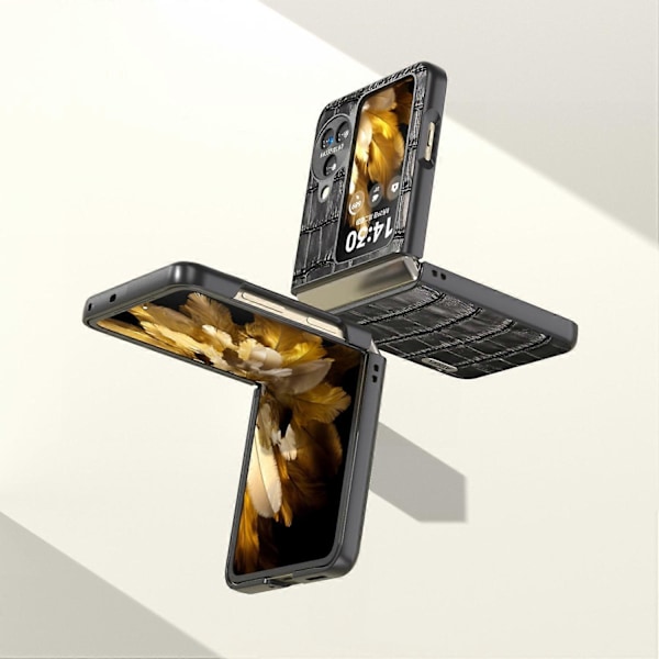 För Oppo Find N3 Flip 5G Krokodiltextur Fodral Äkta Koläder+PC Anti-Rep Telefonskal Multicolor Style C