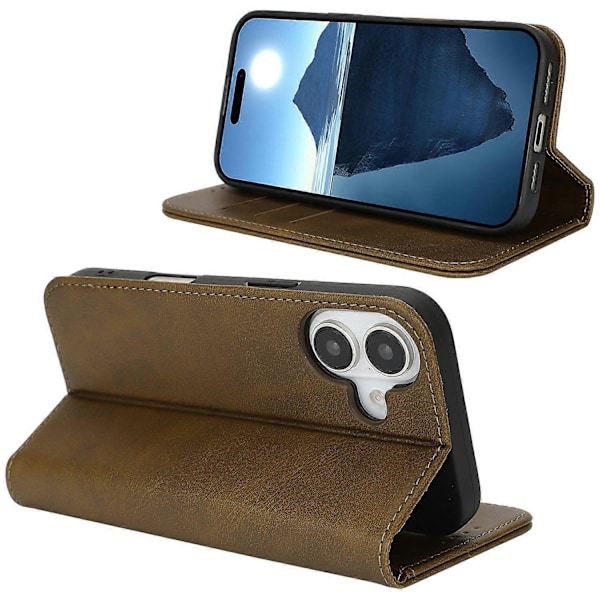 PU-læder kalveskinds tekstureret magnetisk lukning smartphone cover til iPhone 16 Plus Multicolor Style E