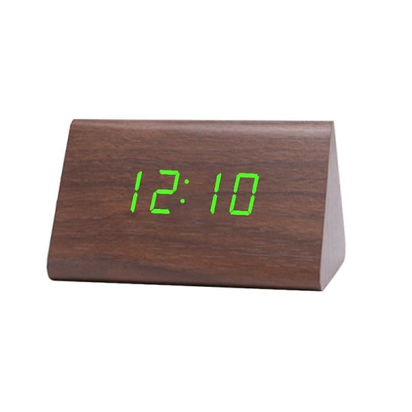Digital trä USB LED Nattljus Väckarklocka Termometer Display Timepiece Palmoxylon Green