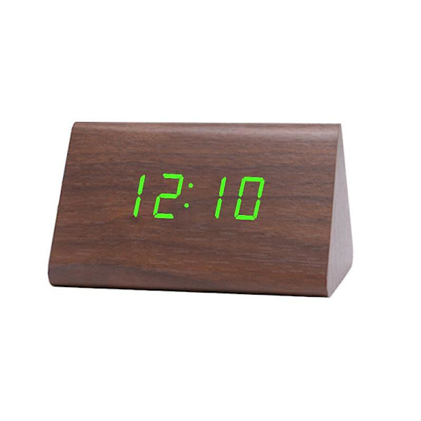 Digitalt Træ USB LED Natlys Vækkeur Termometer Display Ur Palmoxylon Green