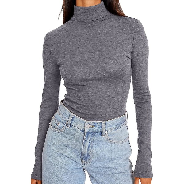 Dame Turtleneck Langærmet Trøjer Efterårsmode Basic Lagdeling Slim Fit Blød Termisk Undertøj Toppe Grey X-Large