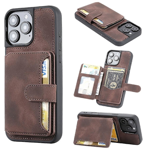 iPhone 16 Pro Max -kotelo lompakkokorttipaikalla TPU+PU-nahkainen takapuhelinkotelo - Laivastonsininen Multicolor Coffee