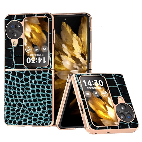 Skal för Oppo Find N3 Flip 5G Krokodiltextur Äkta Läder+PC Mobilskal Multicolor Style B