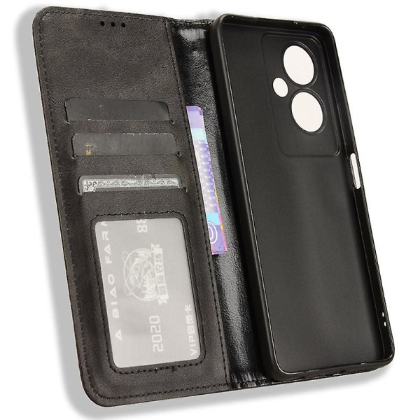 För Oppo A79 5g / A2 5g Case Retro Pu Läder Magnetisk automatiskt stängande cover Black