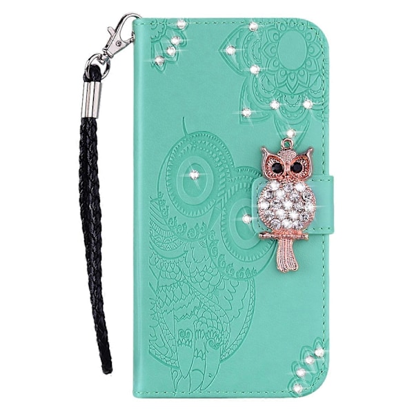 Pung etui til Samsung Galaxy A56 5G Ugle Blomst Præget Rhinestone Læder Cover Multicolor Style E