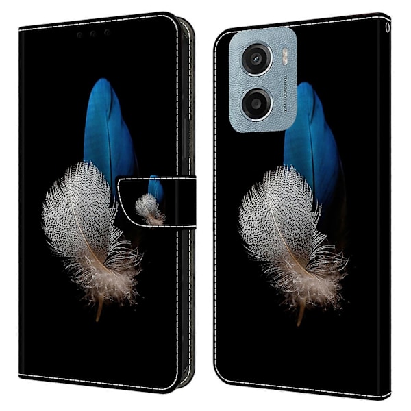 Motorola Moto E15 4G -kotelo, 3D-kuvioitu PU-nahkainen lompakkokotelo jalustalla Multicolor Two Feathers