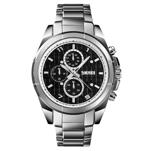 Skmei 1378 30m Vattentät Metall Quartz Watch Svart Blå Silver black