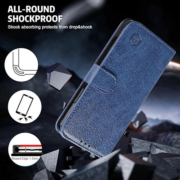 För iPhone 16 Pro Skal Enfärgat Läder Vikbart Ställ Plånbok Läder Telefonskal - Svart Multicolor Dark Blue