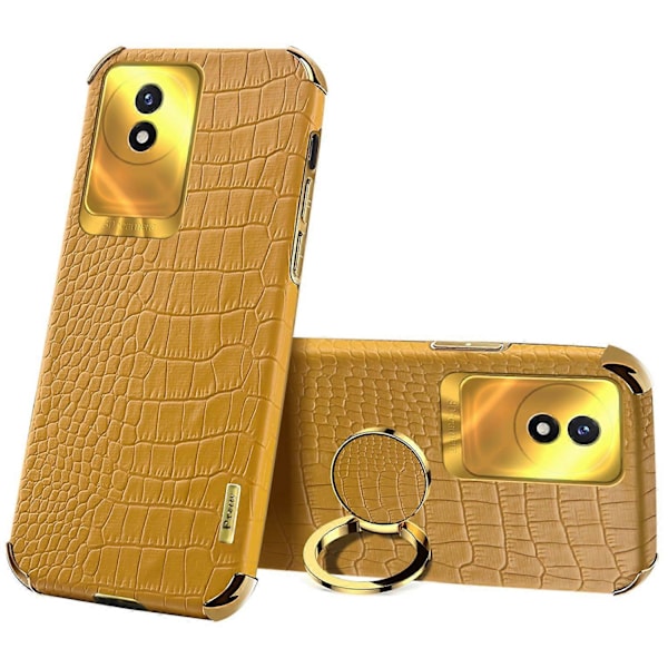 För vivo Y02 4G Läderbelagt TPU Telefonfodral Ringstativ 6D Elektropläterat Bakstycke Multicolor Style E