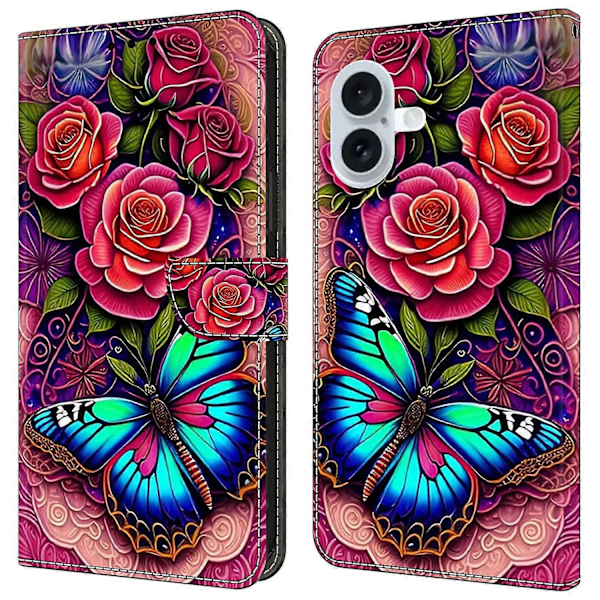 För iPhone 16 Plus Fodral PU Läder Plånbok Flipskydd med Ställfunktion Multicolor Style H