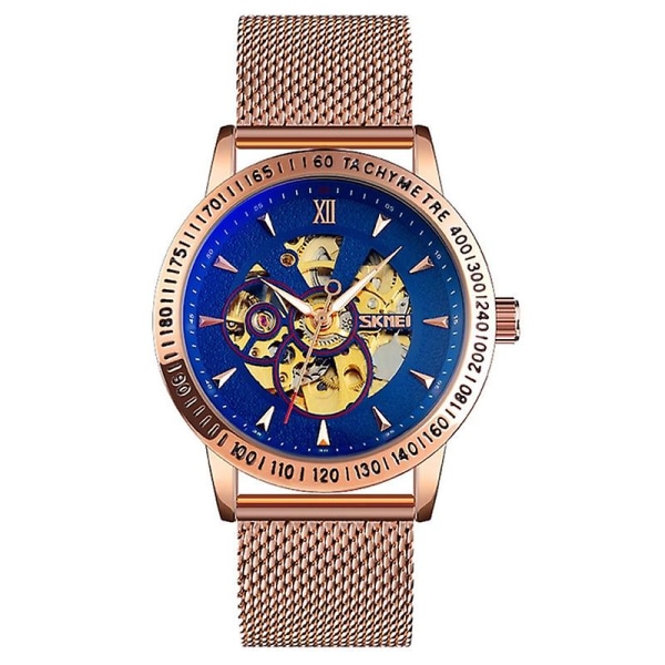 Skmei 9216 Men Sketon Automatic Mechanical Watch Svart Gold Blue