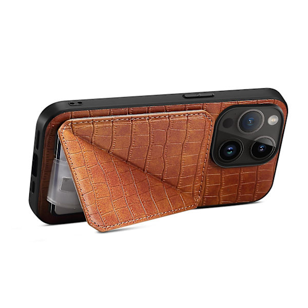 Pc + Tpu+ Pu Läder Phone case För Iphone 13 Pro Crocodile Texture Korthållare Stand Cover Brown