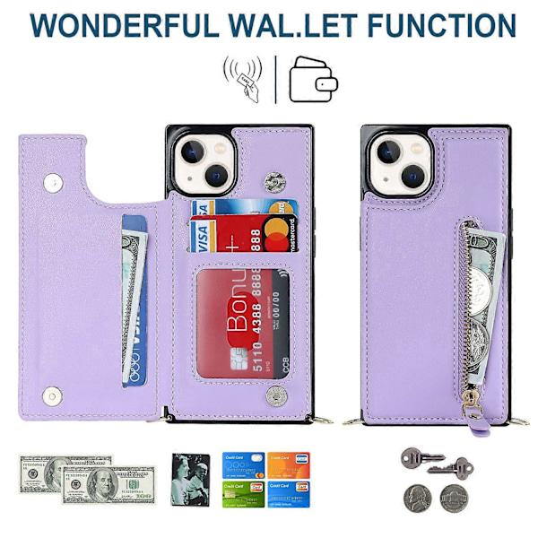 RFID-suojattu lompakkokotelo iPhone 15:lle TPU+PU-jalustalla ja olkahihnalla Multicolor Style F