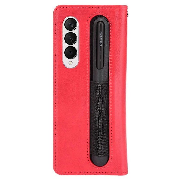 För Samsung Galaxy Z Fold3 5G Retro Texturerad Yta Pennhållare Stöttåligt Läder Telefonskal Multicolor Style A