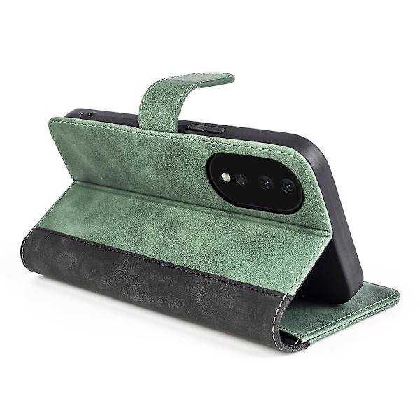 Cover For Honor 80 5g, övergripande täckning Pu Läder Magnetlås Tvåfärgad Design Stativ Phone Case Green