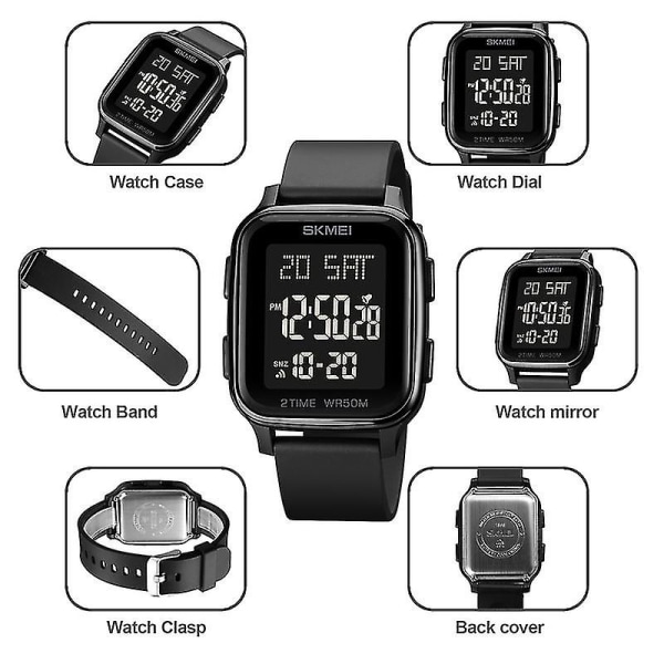 Skmei 1858 Square Digital Dual Display Watch Black