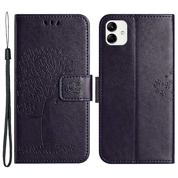 Til Samsung Galaxy A05 4G Etui Ugle Træ Præget Læder Telefon Cover med Pung Multicolor Style B