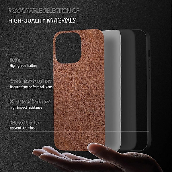 Stöttåligt mobilskal för iPhone 15 Pro Retro PU-läderbelagd TPU+PC Baksida Multicolor Style B