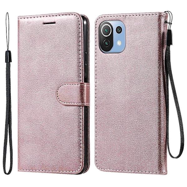 KT Leather Series-2 Almindelig PU Læder Telefon Wallet Stand Shell med Rem til Xiaomi Mi 11 Lite