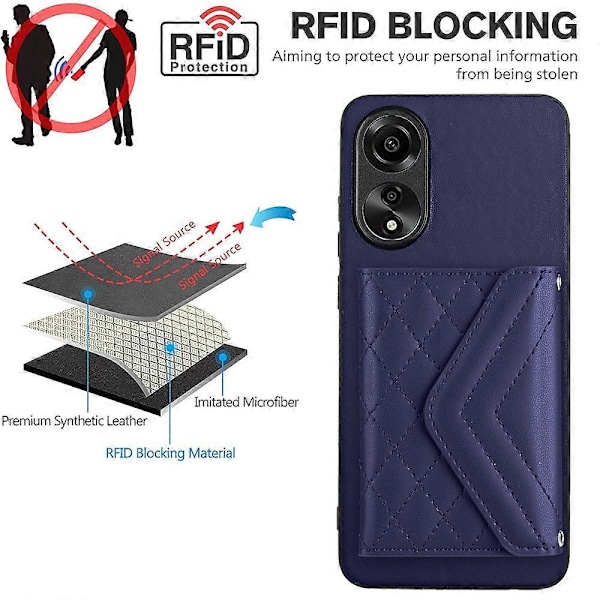 YB Läderbeläggning Serie-8 för Oppo A78 4G RFID-blockerande Telefonfodral Ställ Mobilskal Skydd Multicolor Sapphire