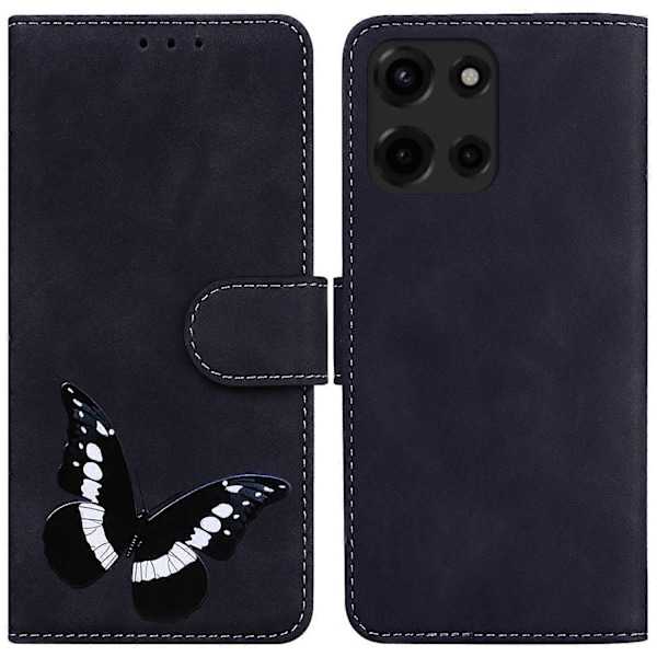 Til Motorola Moto G Power (2025) Stand Case PU Læder Telefon Cover Sommerfugl Printet Multicolor Black