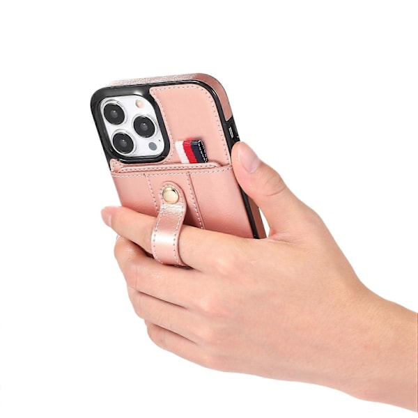 Retro PU læder + TPU cover med udtrækkelig rem og støttefod til iPhone 12/12 Pro 6,1 tommer Multicolor Rose Gold