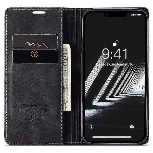 CASEME 013 Serie Til iPhone 15 Plus PU Læder Telefon Cover Foldbart Stativ Wallet Cover Multicolor Style A