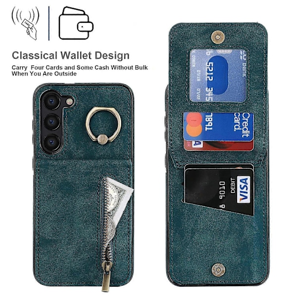 RFID-skyddande telefonfodral med stativ för Samsung Galaxy S23+ Retro PU+TPU plånboksfodral med dragkedja Multicolor Style D