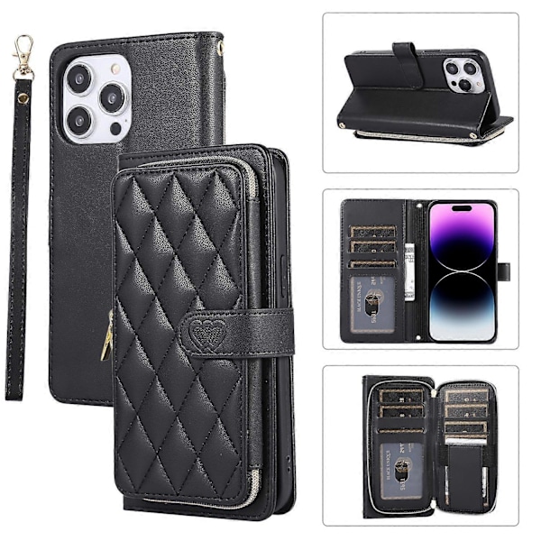 Plånboksfodral för iPhone 14 Pro Max Folio PU Läder Ställ Rombmönstrat Telefonskal med Handrem Multicolor Style C
