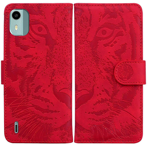 För Nokia C12 4G/C12 Pro/C12 Plus Tiger Präglat PU Läderfodral Anti-fall Plånboksfodral Ställ Multicolor Style F